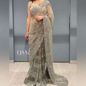 Gray Sequins Sari